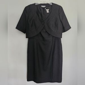 Ann Taylor Y2K Dress Shrug Jacket Set Cropped Blazer Black Dress 14P Jacket 12P